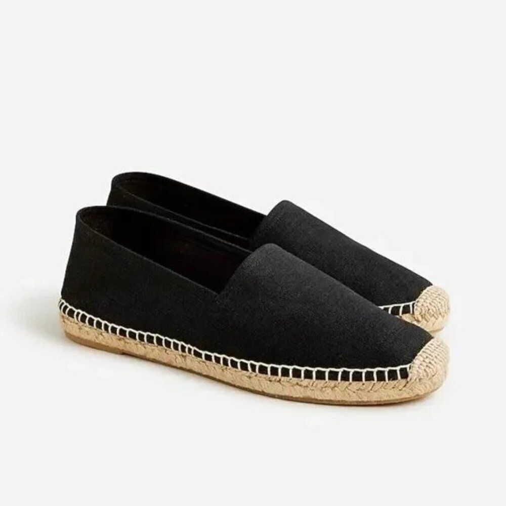 New J.Crew Womens Black Canvas‎ Espadrille Flats Shoe Sz 8.5 Preppy Minimalist
